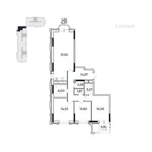 3-к квартира, строящийся дом, 107м2, 15/17 этаж