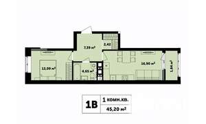 1-к квартира, строящийся дом, 45м2, 7/17 этаж