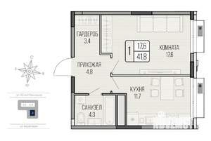 1-к квартира, вторичка, 42м2, 2/16 этаж