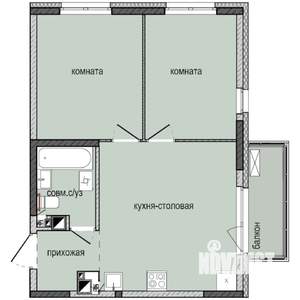 2-к квартира, строящийся дом, 50м2, 15/16 этаж