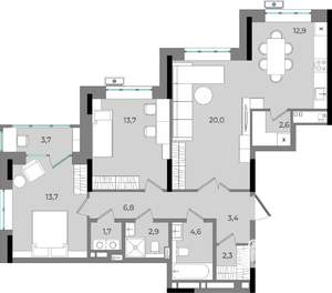 2-к квартира, вторичка, 88м2, 2/16 этаж