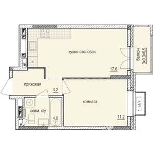 1-к квартира, строящийся дом, 38м2, 3/14 этаж
