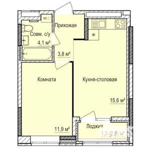 1-к квартира, строящийся дом, 37м2, 4/17 этаж