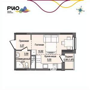 Студия квартира, вторичка, 23м2, 12/17 этаж