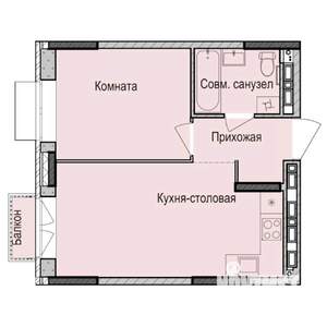 1-к квартира, строящийся дом, 36м2, 13/17 этаж