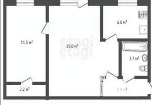 2-к квартира, вторичка, 46м2, 1/4 этаж