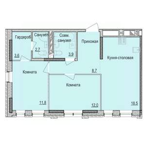 2-к квартира, строящийся дом, 60м2, 1/17 этаж