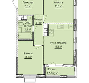 2-к квартира, вторичка, 54м2, 7/17 этаж