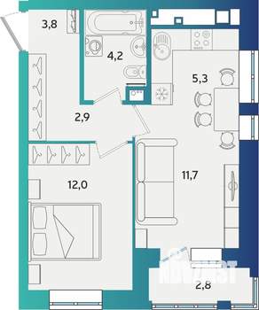 2-к квартира, строящийся дом, 41м2, 2/17 этаж