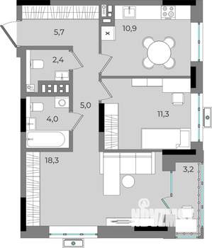 2-к квартира, вторичка, 61м2, 5/16 этаж