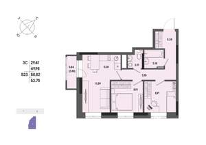3-к квартира, вторичка, 51м2, 4/17 этаж
