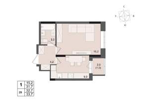 1-к квартира, строящийся дом, 33м2, 5/17 этаж