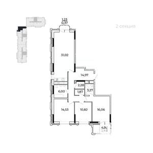 3-к квартира, строящийся дом, 107м2, 6/17 этаж