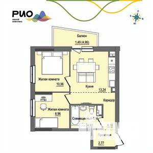 2-к квартира, вторичка, 48м2, 9/17 этаж