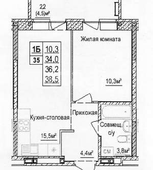 1-к квартира, вторичка, 34м2, 4/16 этаж