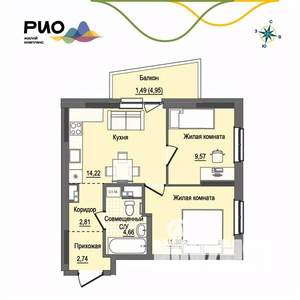 2-к квартира, вторичка, 47м2, 8/17 этаж