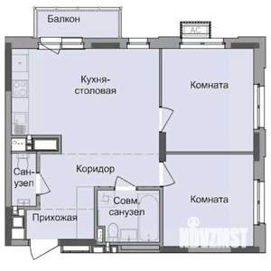 2-к квартира, строящийся дом, 55м2, 16/17 этаж