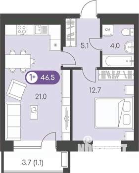 1-к квартира, строящийся дом, 47м2, 9/9 этаж