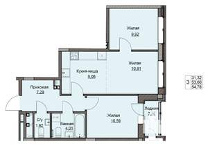 2-к квартира, строящийся дом, 55м2, 13/17 этаж
