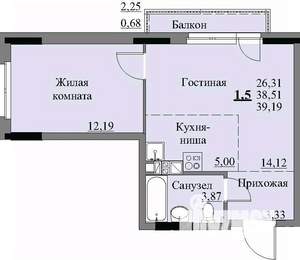 1-к квартира, строящийся дом, 41м2, 7/17 этаж