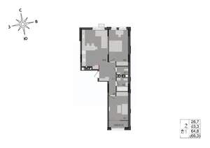 2-к квартира, строящийся дом, 65м2, 13/17 этаж