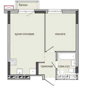 1-к квартира, строящийся дом, 36м2, 4/16 этаж