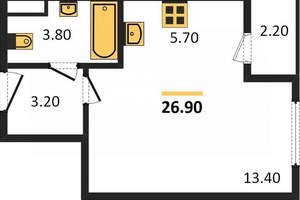 1-к квартира, сданный дом, 27м2, 18/25 этаж