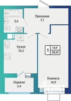 1-к квартира, строящийся дом, 37м2, 12/16 этаж
