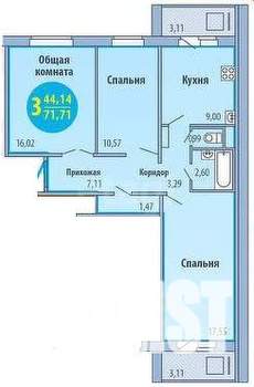 3-к квартира, вторичка, 72м2, 9/10 этаж