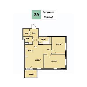 2-к квартира, строящийся дом, 56м2, 10/26 этаж