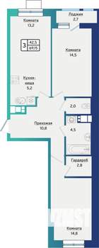3-к квартира, строящийся дом, 68м2, 13/16 этаж