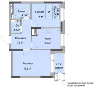 2-к квартира, вторичка, 53м2, 12/17 этаж