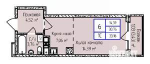 1-к квартира, строящийся дом, 33м2, 2/17 этаж