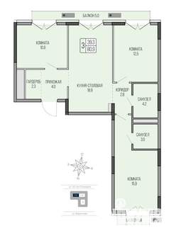 3-к квартира, вторичка, 81м2, 9/9 этаж