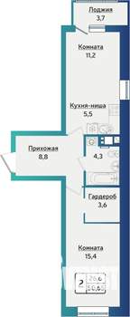 2-к квартира, строящийся дом, 51м2, 1/16 этаж