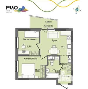 2-к квартира, вторичка, 47м2, 9/17 этаж
