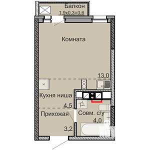 Студия квартира, строящийся дом, 25м2, 2/17 этаж