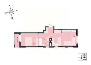 1-к квартира, строящийся дом, 44м2, 15/17 этаж