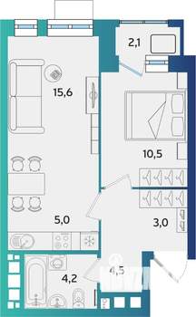 2-к квартира, строящийся дом, 44м2, 13/16 этаж