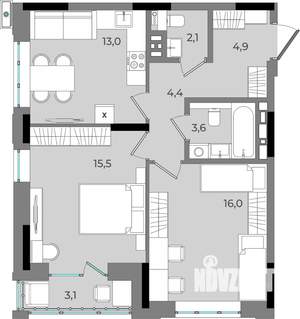 2-к квартира, вторичка, 63м2, 4/16 этаж