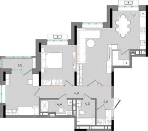 2-к квартира, вторичка, 90м2, 15/16 этаж