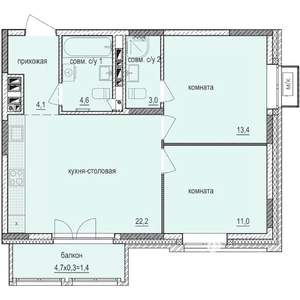 2-к квартира, строящийся дом, 60м2, 3/14 этаж