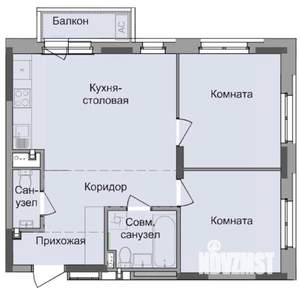 2-к квартира, строящийся дом, 56м2, 2/17 этаж