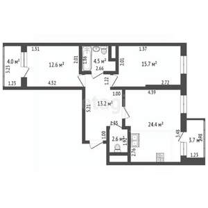 3-к квартира, вторичка, 73м2, 15/15 этаж