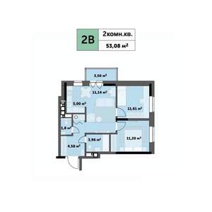 2-к квартира, строящийся дом, 53м2, 17/26 этаж