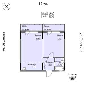 2-к квартира, строящийся дом, 61м2, 1/17 этаж