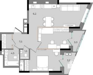 2-к квартира, вторичка, 74м2, 14/16 этаж