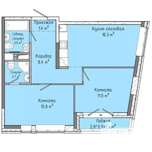 2-к квартира, строящийся дом, 60м2, 6/16 этаж