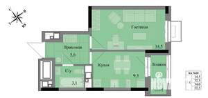 1-к квартира, вторичка, 34м2, 3/17 этаж