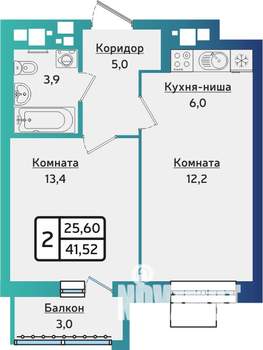 2-к квартира, строящийся дом, 42м2, 8/10 этаж